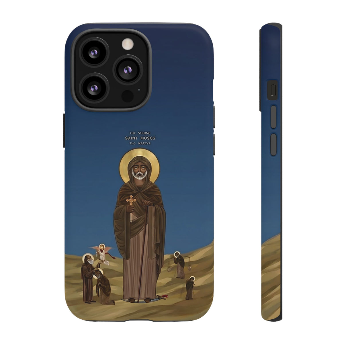 Christelijk telefoonhoesje Sint-Mozes de Sterke blauw mat