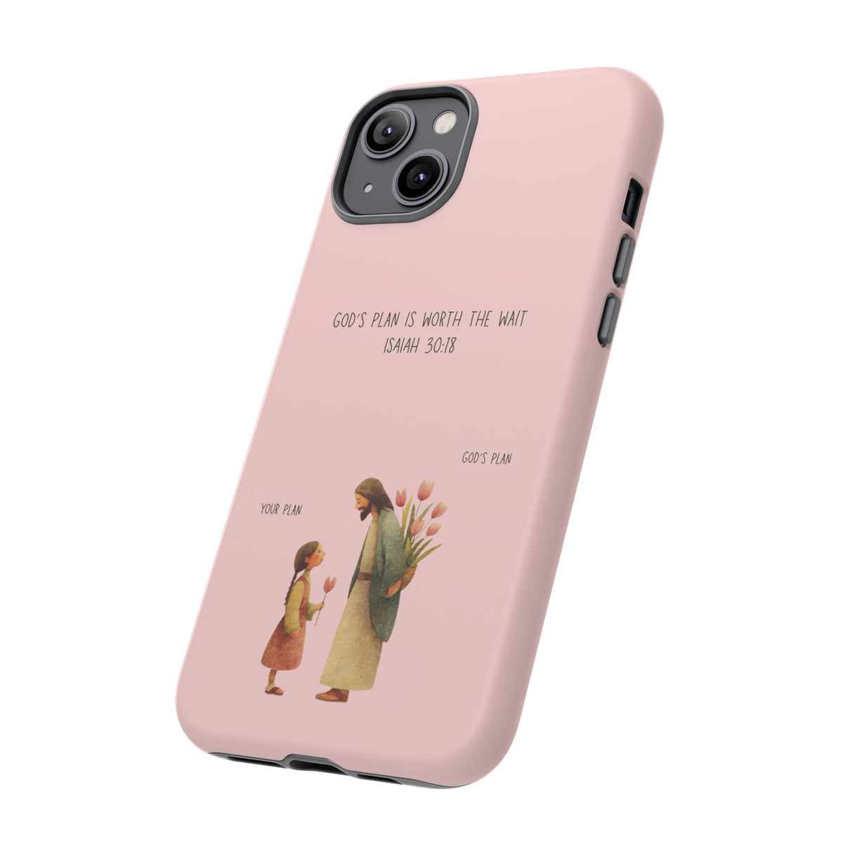 Christelijk telefoonhoesje Gods plan is beter roze mat