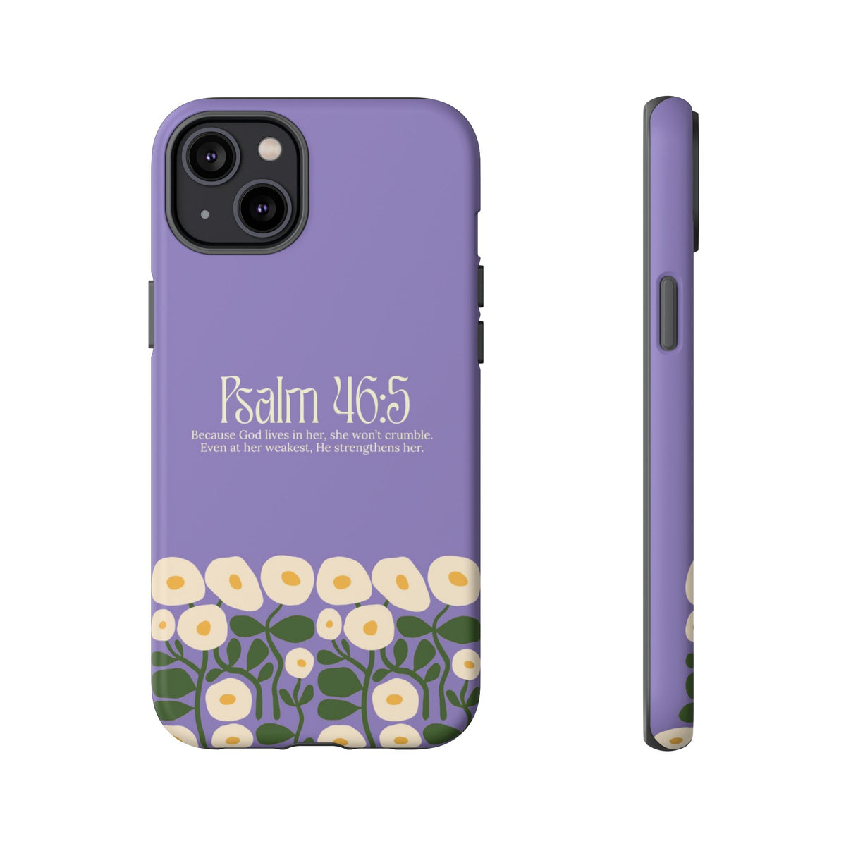 Christelijk telefoonhoesje God woont in haar lila mat