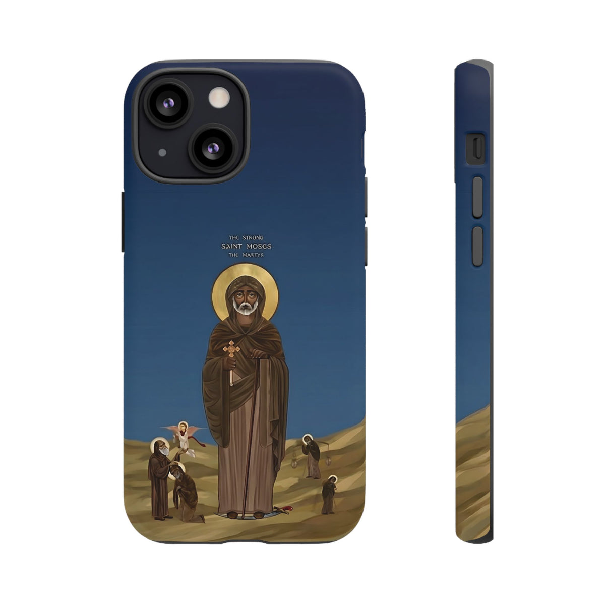 Christelijk telefoonhoesje Sint-Mozes de Sterke blauw mat