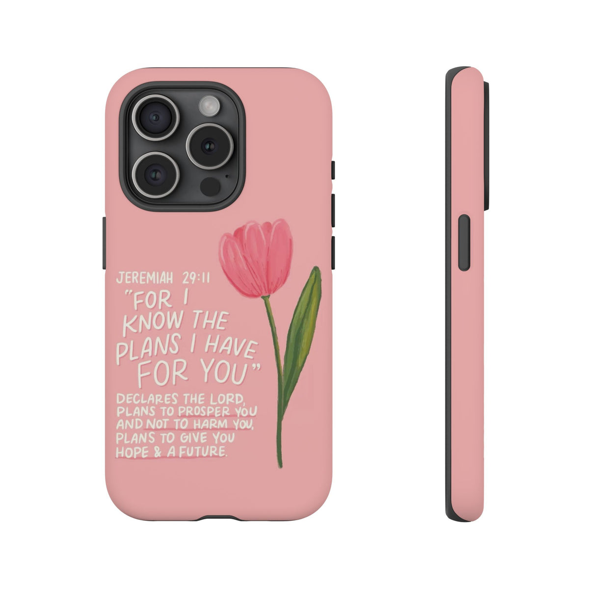 Christelijk telefoonhoesje Ik ken de plannen roze mat