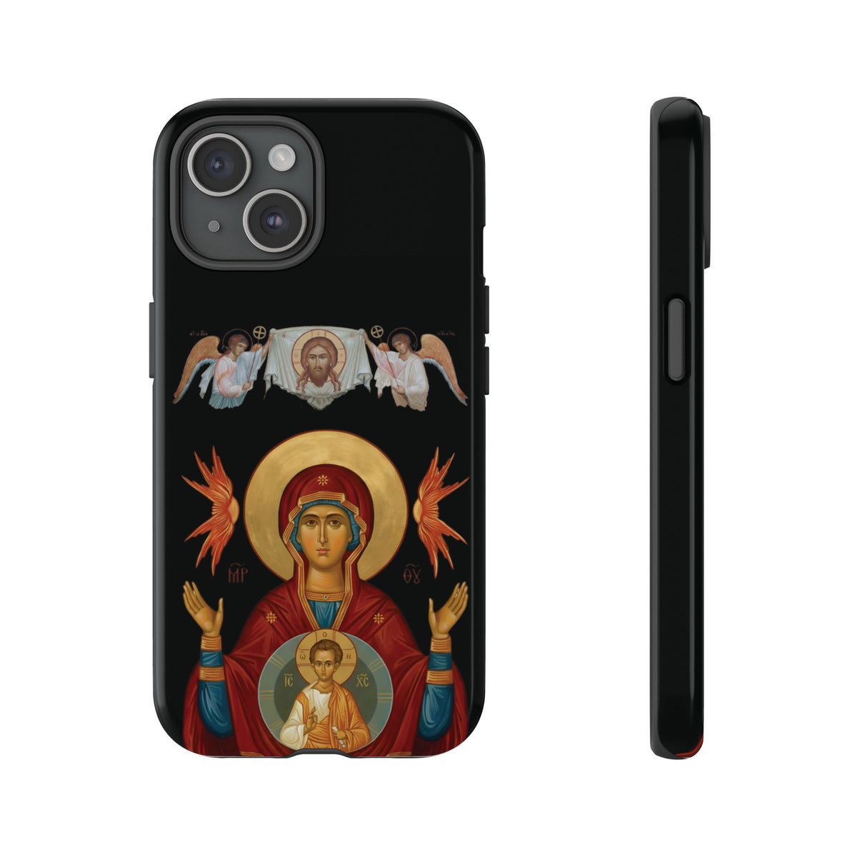 Christelijk telefoonhoesje De Heilige Maagd Maria zwart mat