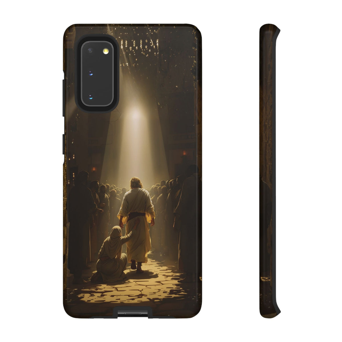 Christelijk telefoonhoesje Aangeraakt door geloof bruin mat