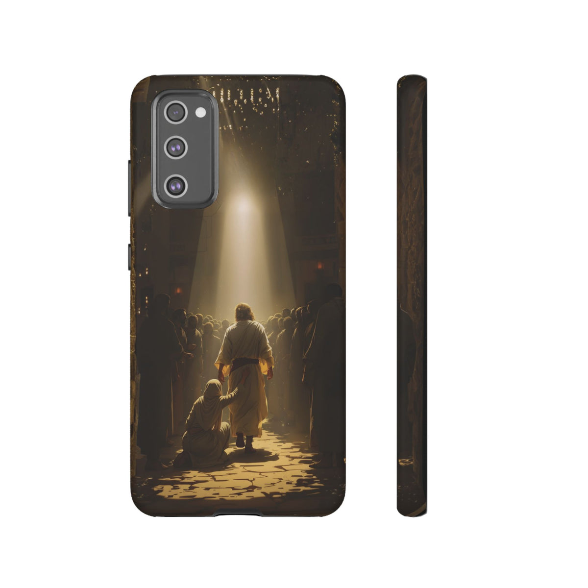 Christelijk telefoonhoesje Aangeraakt door geloof bruin mat