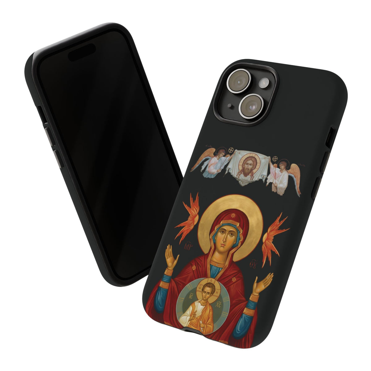 Christelijk telefoonhoesje De Heilige Maagd Maria zwart mat