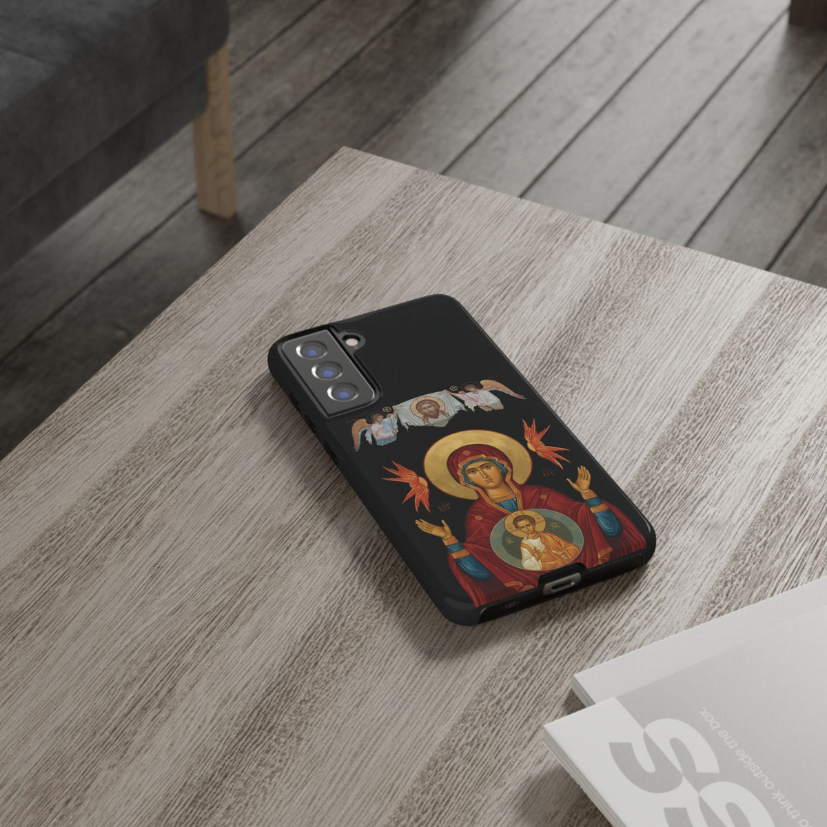 Christelijk telefoonhoesje De Heilige Maagd Maria zwart mat