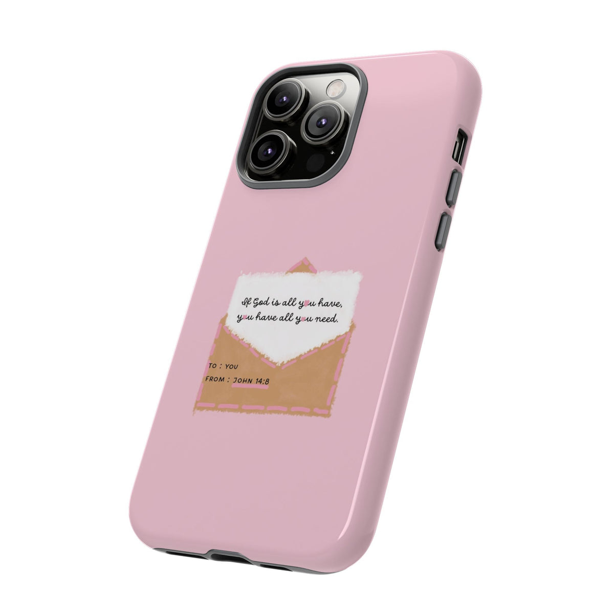 Christelijk telefoonhoesje God is alles wat je nodig hebt roze mat