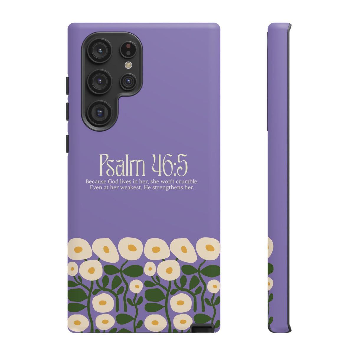 Christelijk telefoonhoesje God woont in haar lila mat