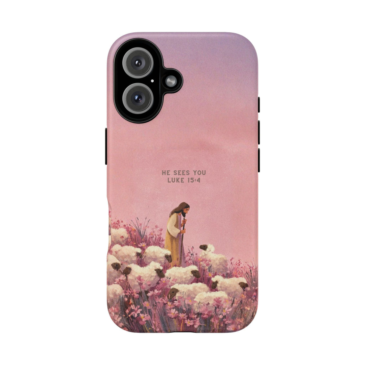 Christelijk telefoonhoesje Hij ziet jou roze mat