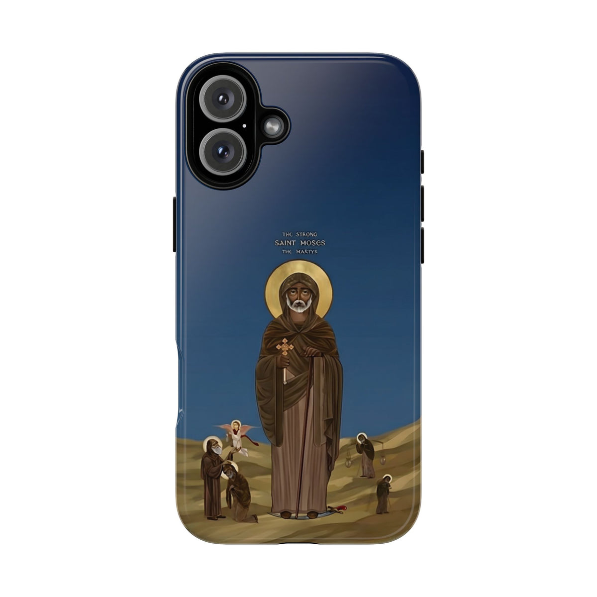Christelijk telefoonhoesje Sint-Mozes de Sterke blauw mat