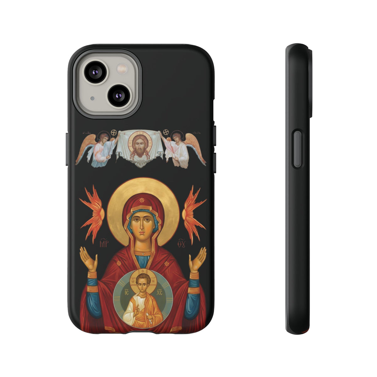 Christelijk telefoonhoesje De Heilige Maagd Maria zwart mat