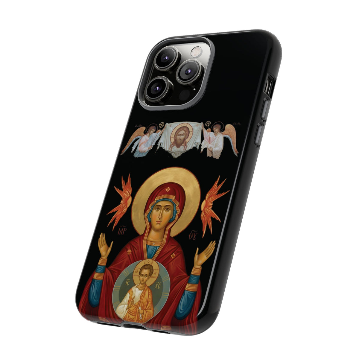Christelijk telefoonhoesje De Heilige Maagd Maria zwart mat