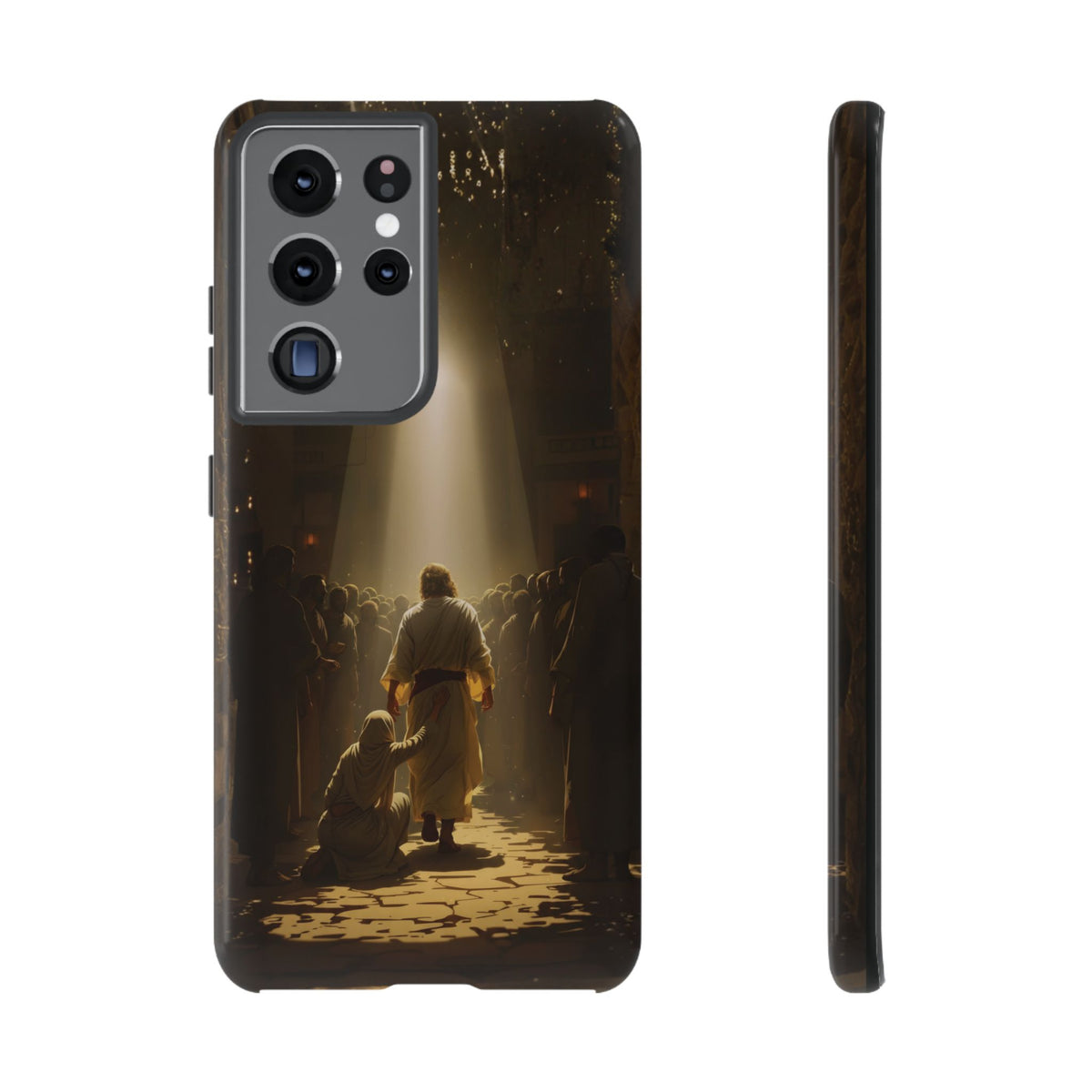 Christelijk telefoonhoesje Aangeraakt door geloof bruin mat