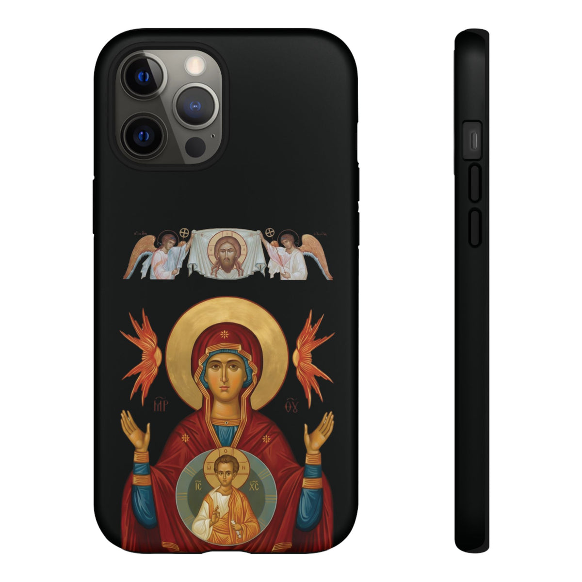 Christelijk telefoonhoesje De Heilige Maagd Maria zwart mat