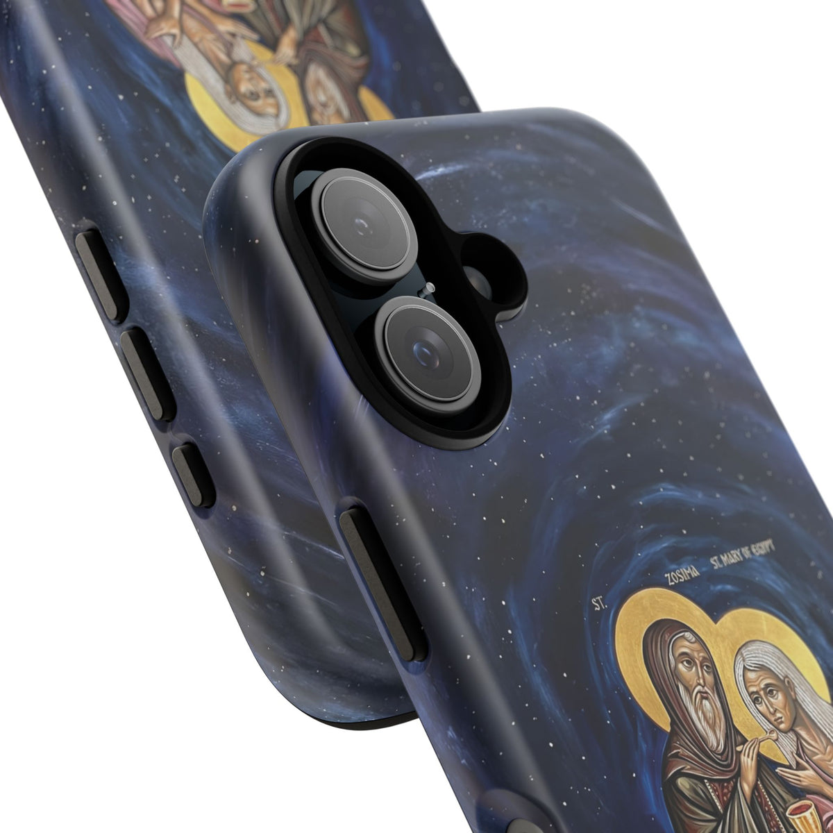Christelijk telefoonhoesje Maria van Egypte en Sint-Zosimas donkerblauw mat