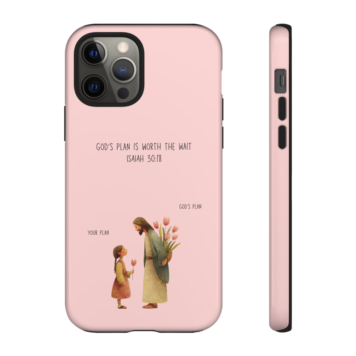 Christelijk telefoonhoesje Gods plan is beter roze mat