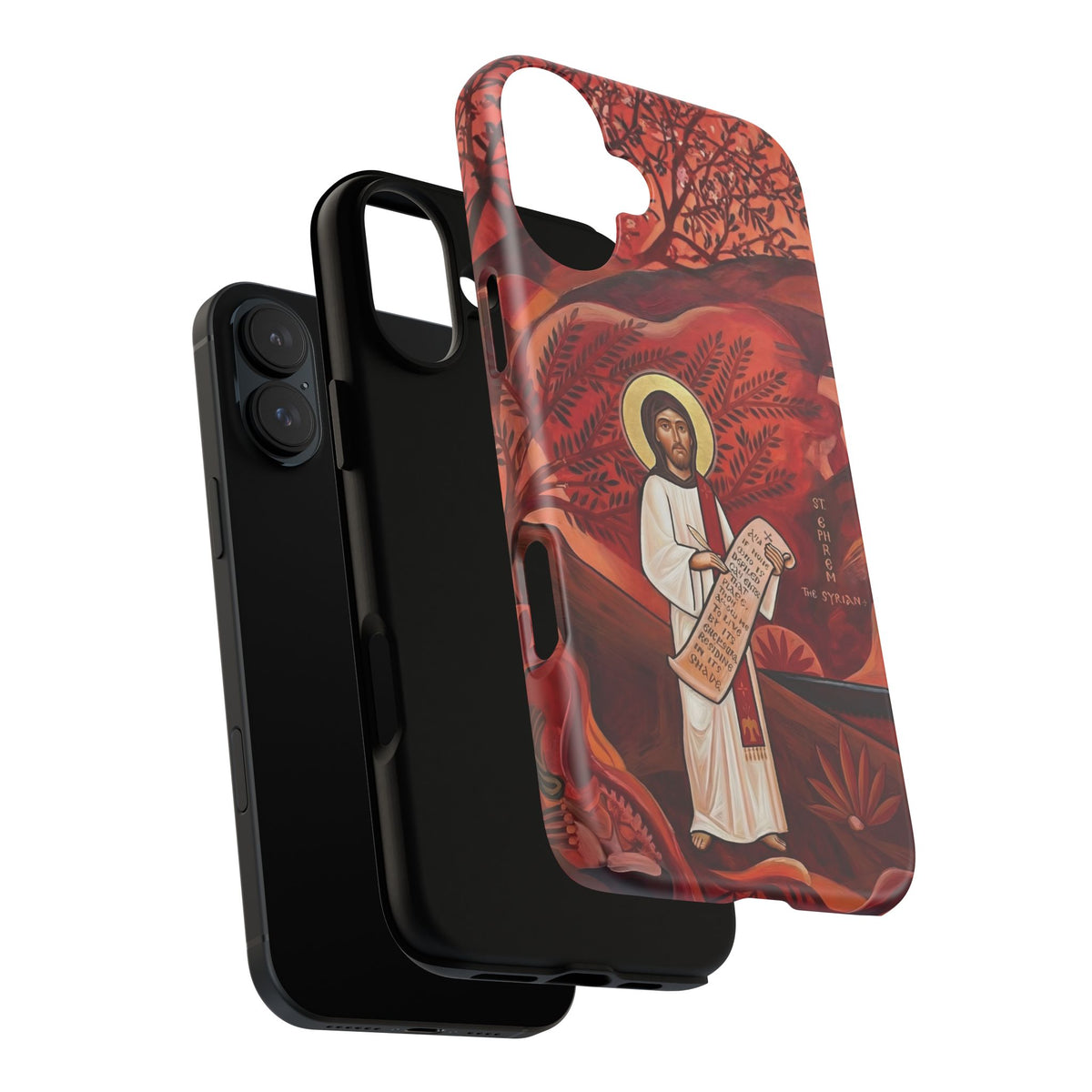 Christelijk telefoonhoesje Sint-Efrem de Syriër rood mat