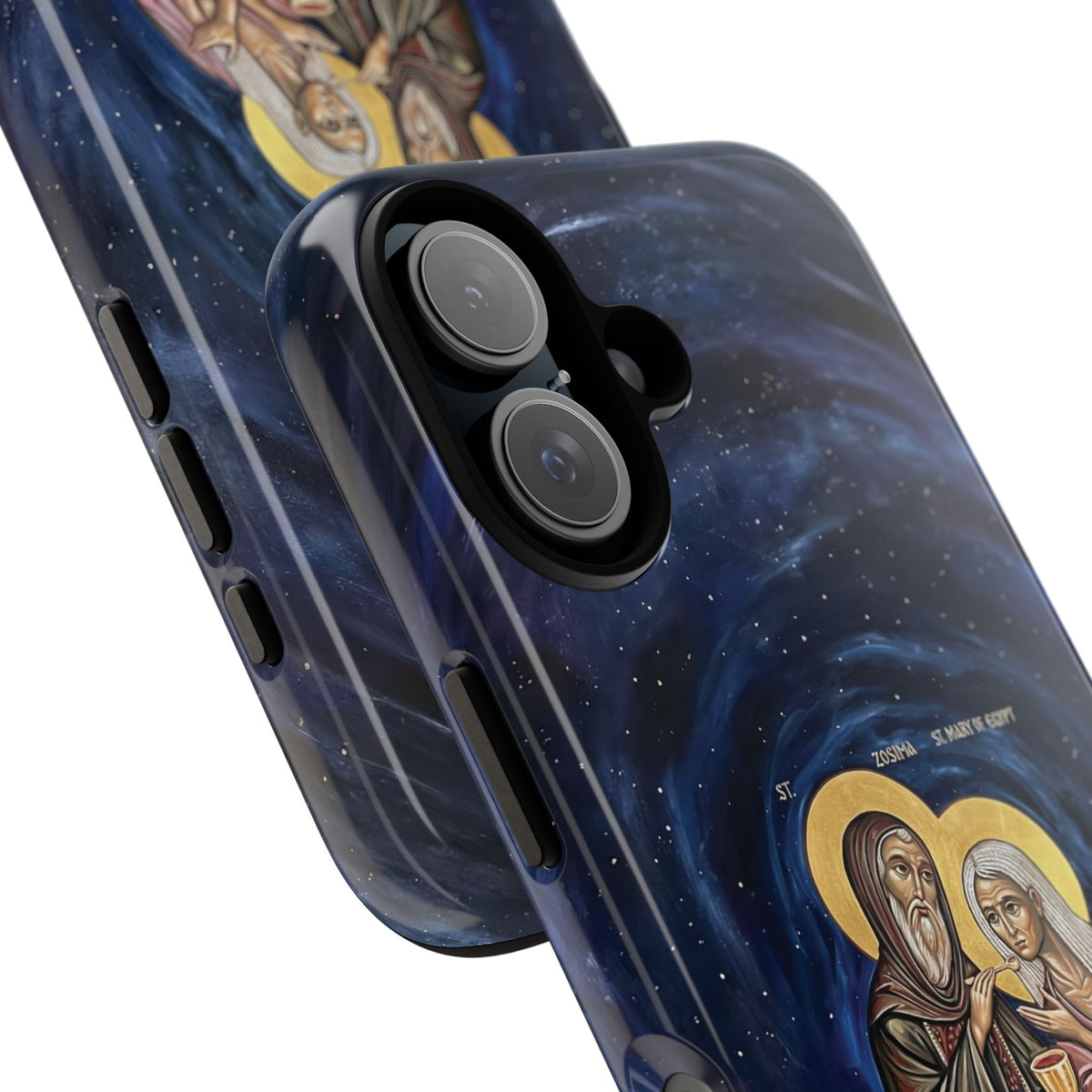 Christelijk telefoonhoesje Maria van Egypte en Sint-Zosimas donkerblauw mat