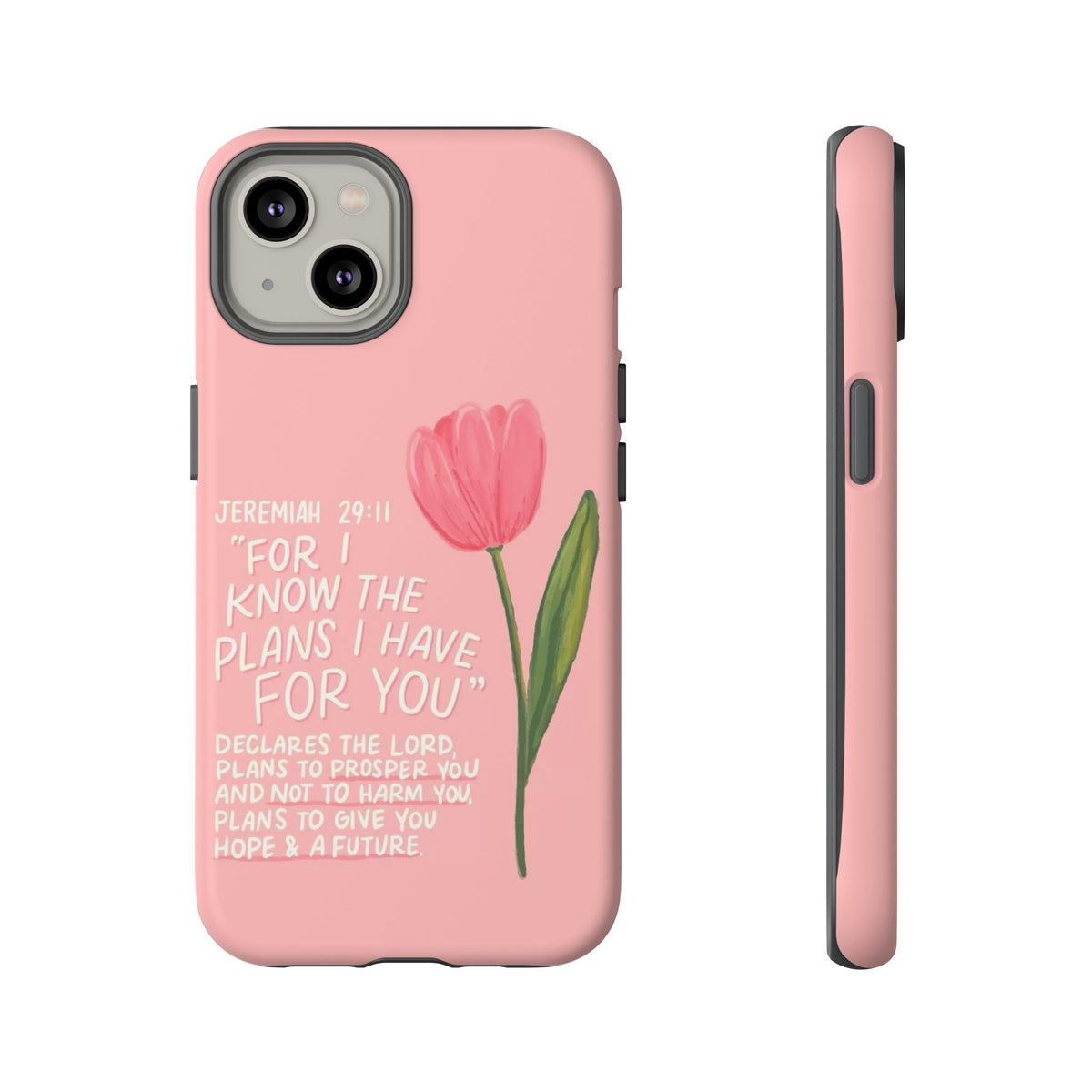 Christelijk telefoonhoesje Ik ken de plannen roze mat
