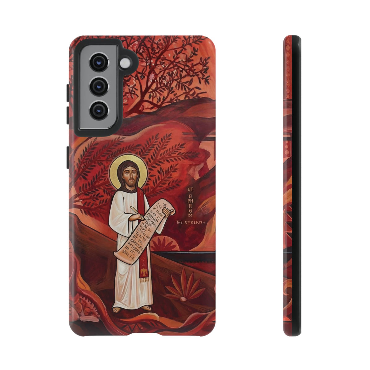 Christelijk telefoonhoesje Sint-Efrem de Syriër rood mat