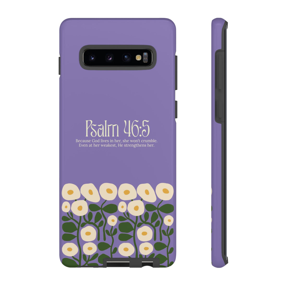 Christelijk telefoonhoesje God woont in haar lila mat