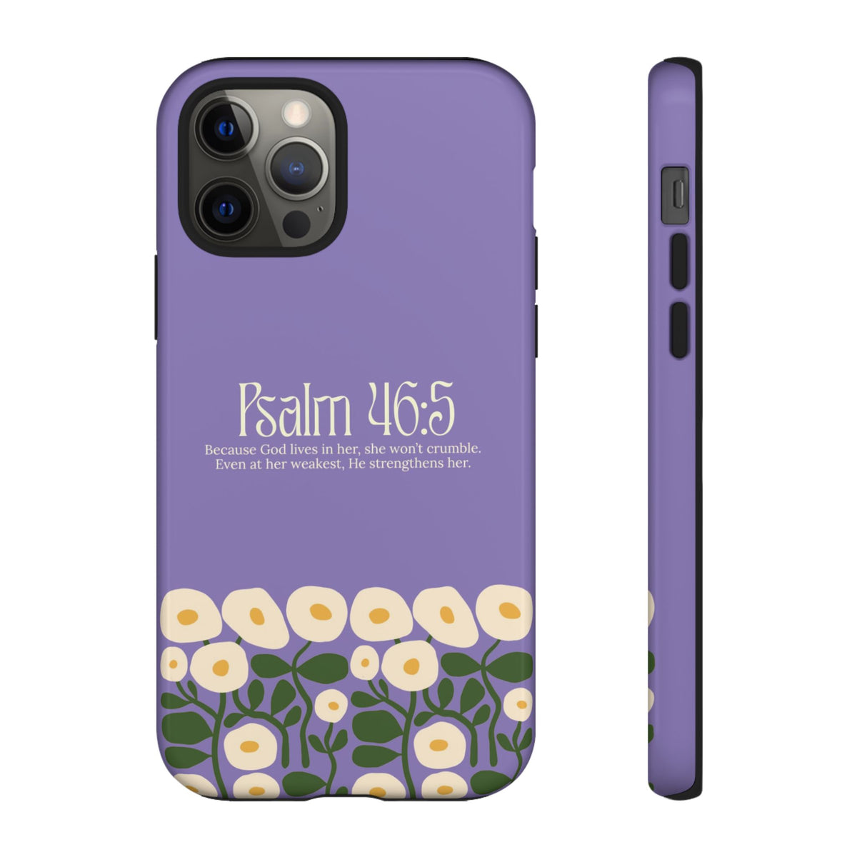 Christelijk telefoonhoesje God woont in haar lila mat