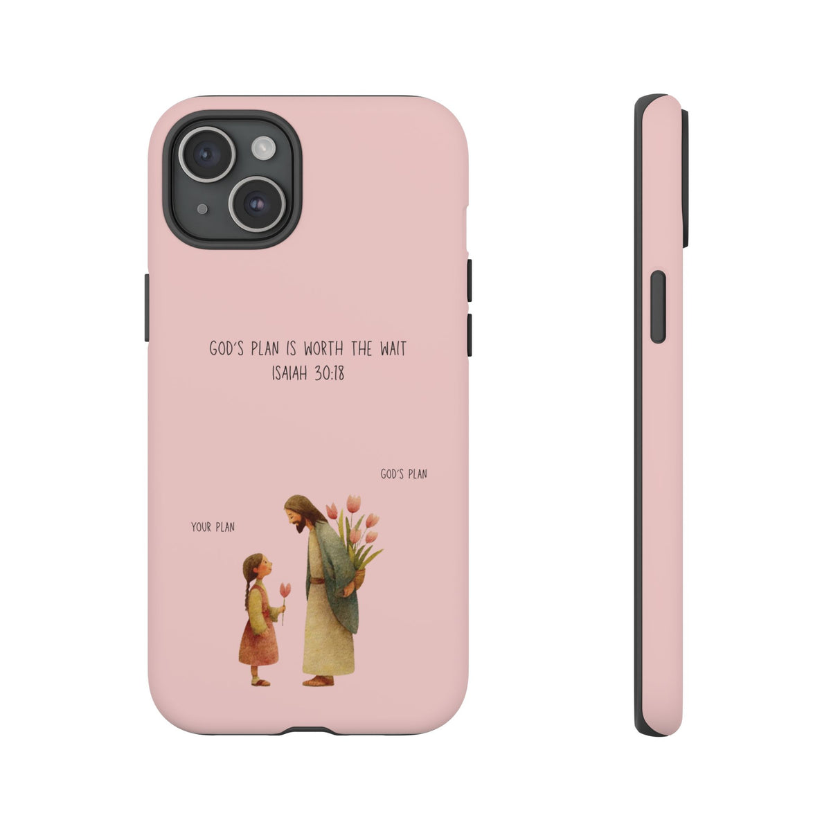 Christelijk telefoonhoesje Gods plan is beter roze mat