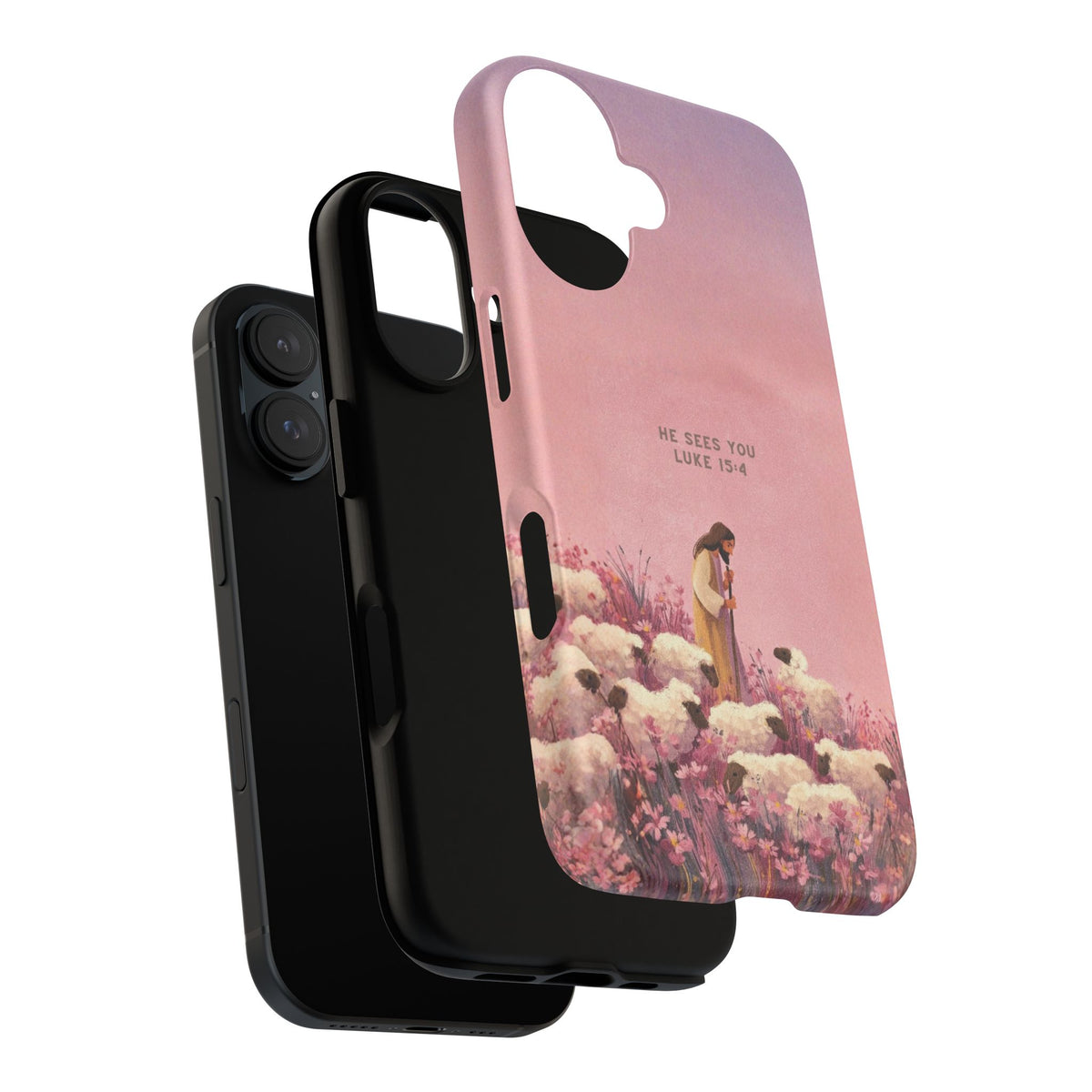 Christelijk telefoonhoesje Hij ziet jou roze mat