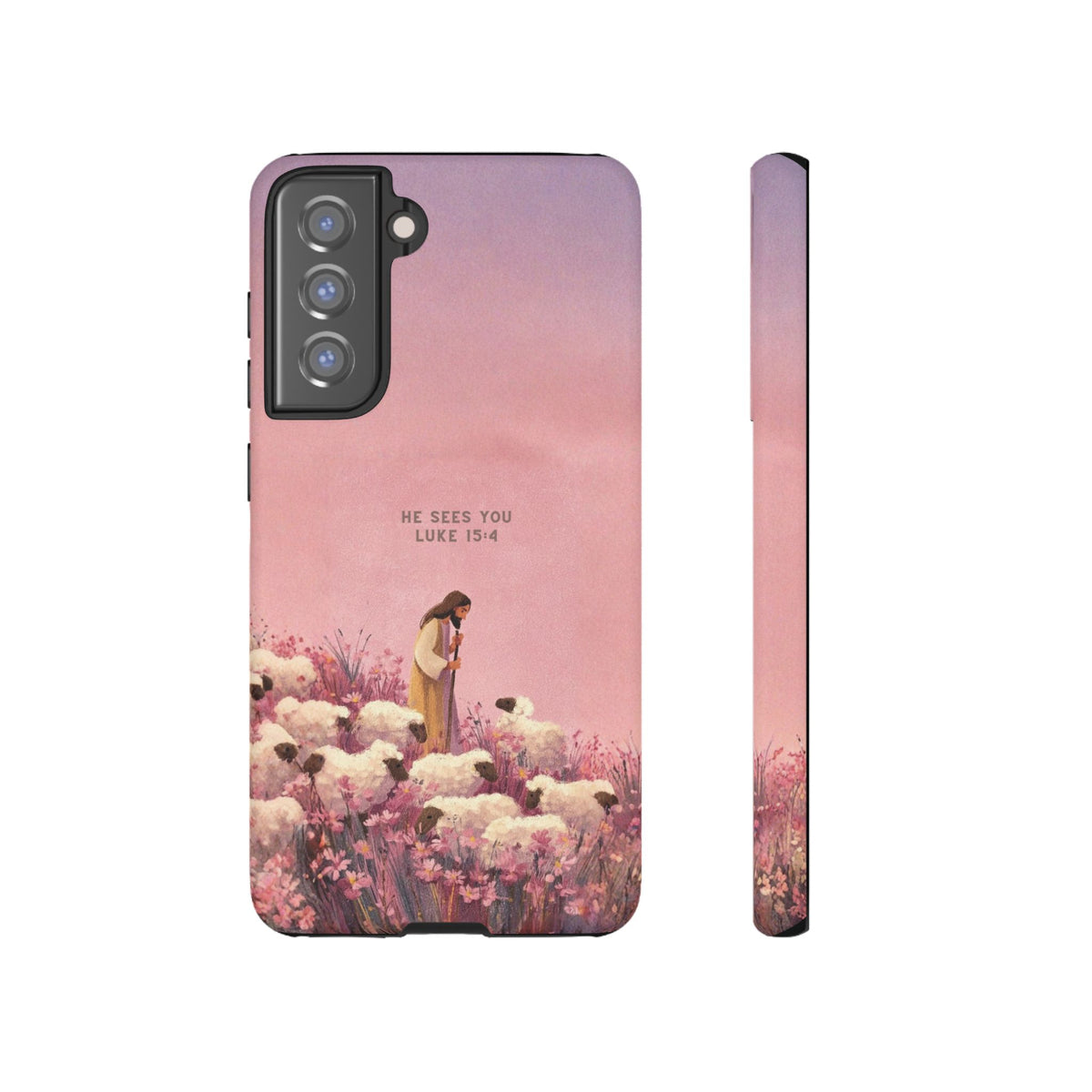 Christelijk telefoonhoesje Hij ziet jou roze mat