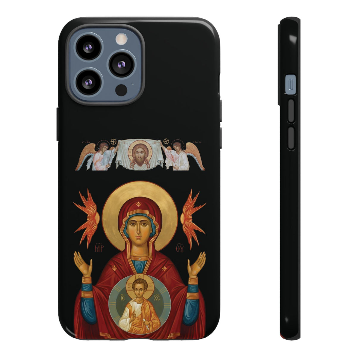 Christelijk telefoonhoesje De Heilige Maagd Maria zwart mat