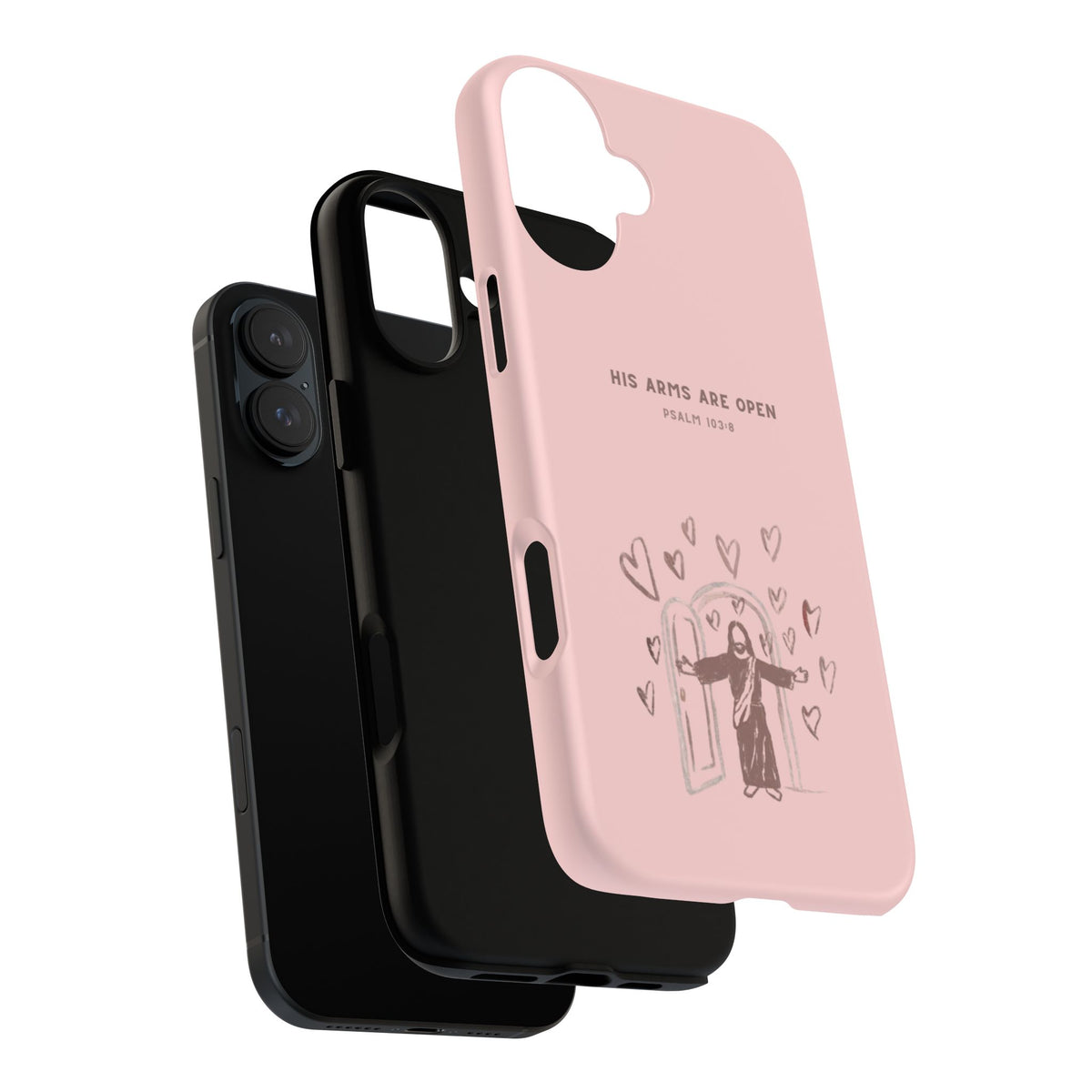 Christelijk telefoonhoesje Zijn armen staan open roze mat