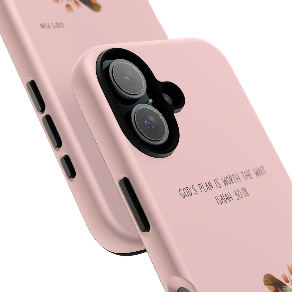 Christelijk telefoonhoesje Gods plan is beter roze mat