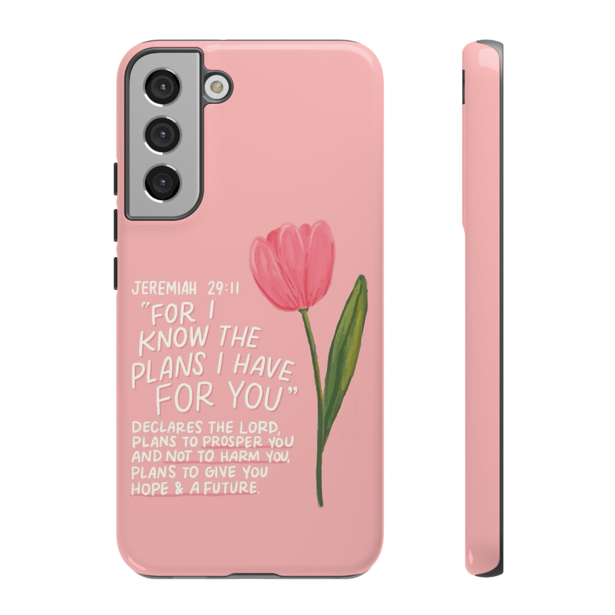 Christelijk telefoonhoesje Ik ken de plannen roze mat