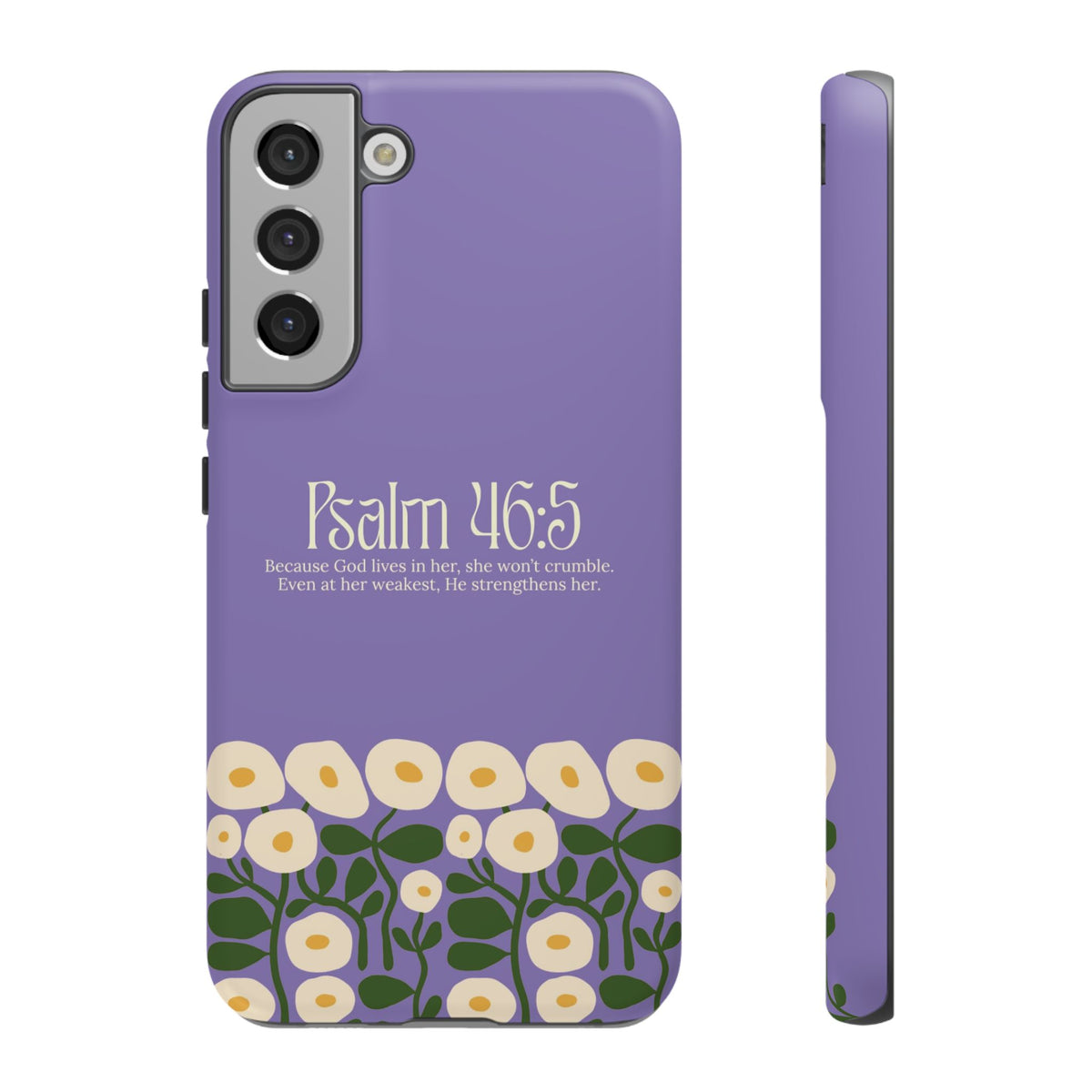 Christelijk telefoonhoesje God woont in haar lila mat