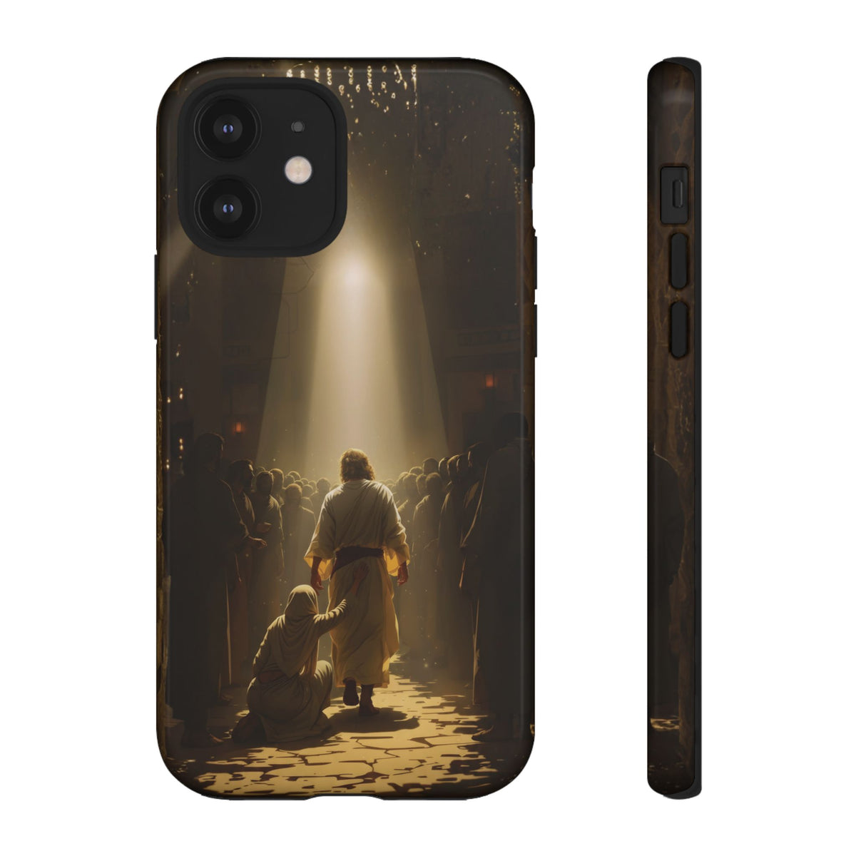 Christelijk telefoonhoesje Aangeraakt door geloof bruin mat