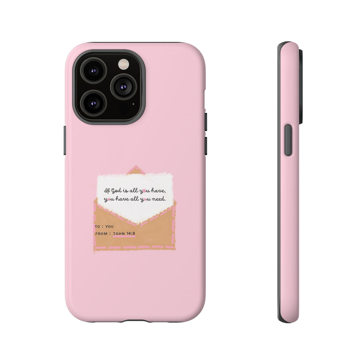Christelijk telefoonhoesje God is alles wat je nodig hebt roze mat