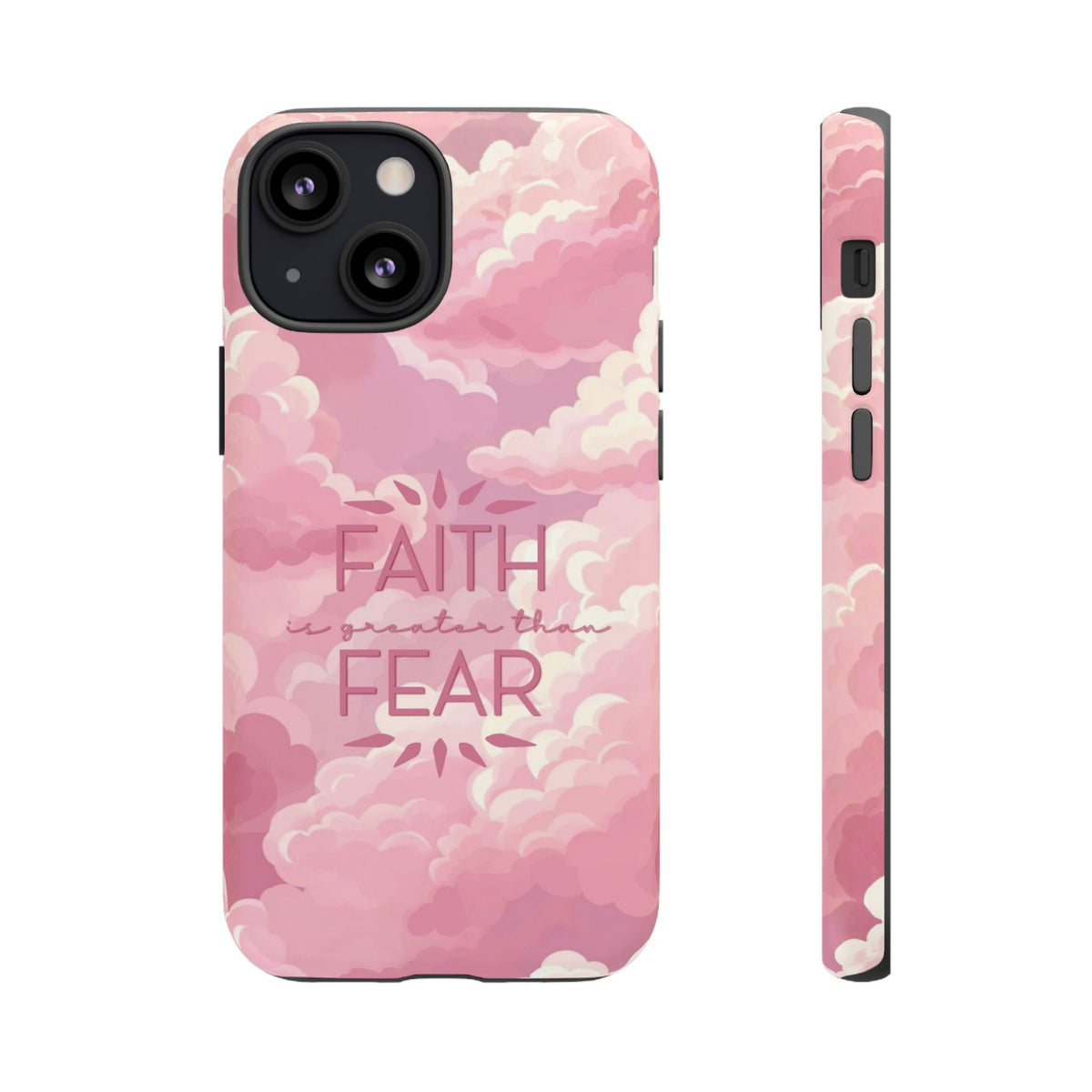 Christelijk telefoonhoesje Geloof is sterker dan angst roze mat
