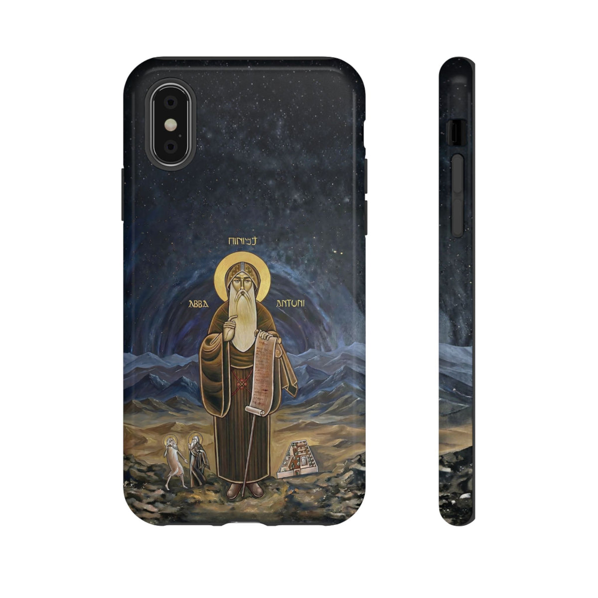 Christelijk telefoonhoesje Sint-Antonius de Grote donkerblauw mat