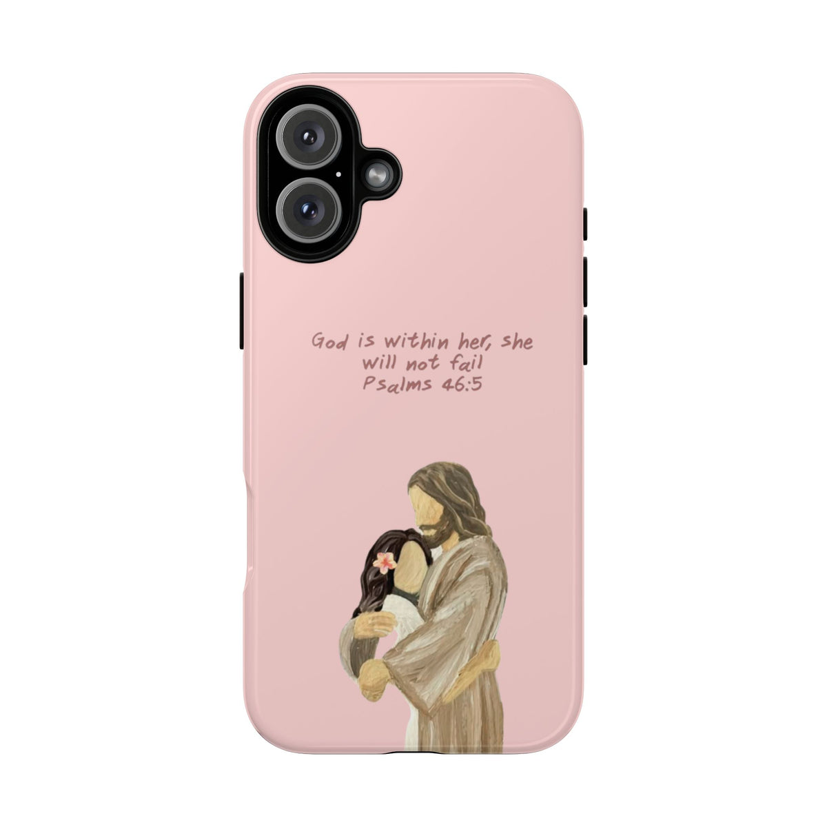 Christelijk telefoonhoesje God is in haar roze mat