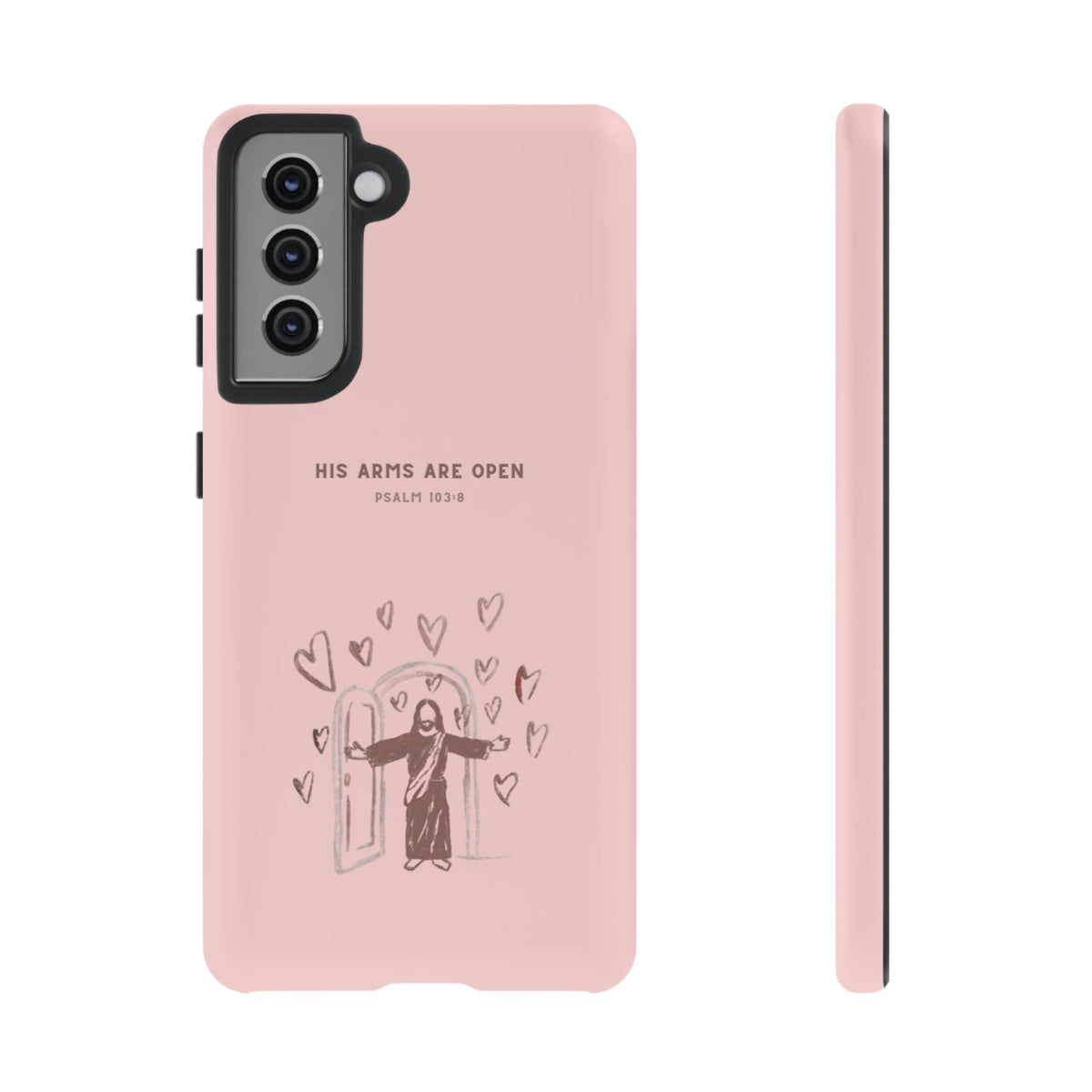 Christelijk telefoonhoesje Zijn armen staan open roze mat