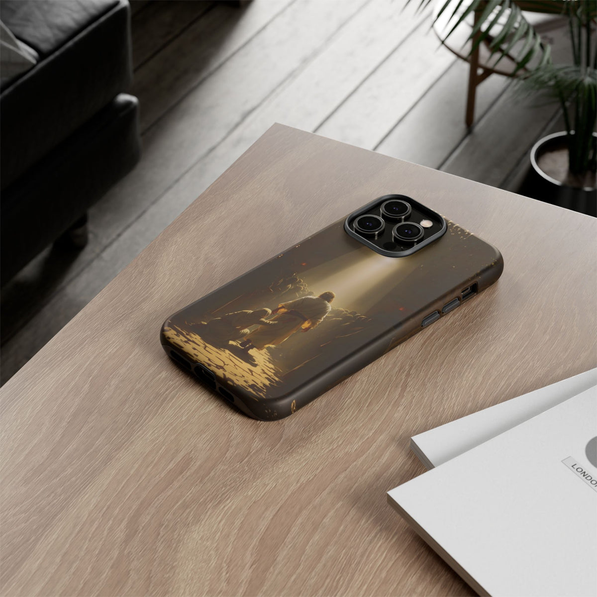 Christelijk telefoonhoesje Aangeraakt door geloof bruin mat