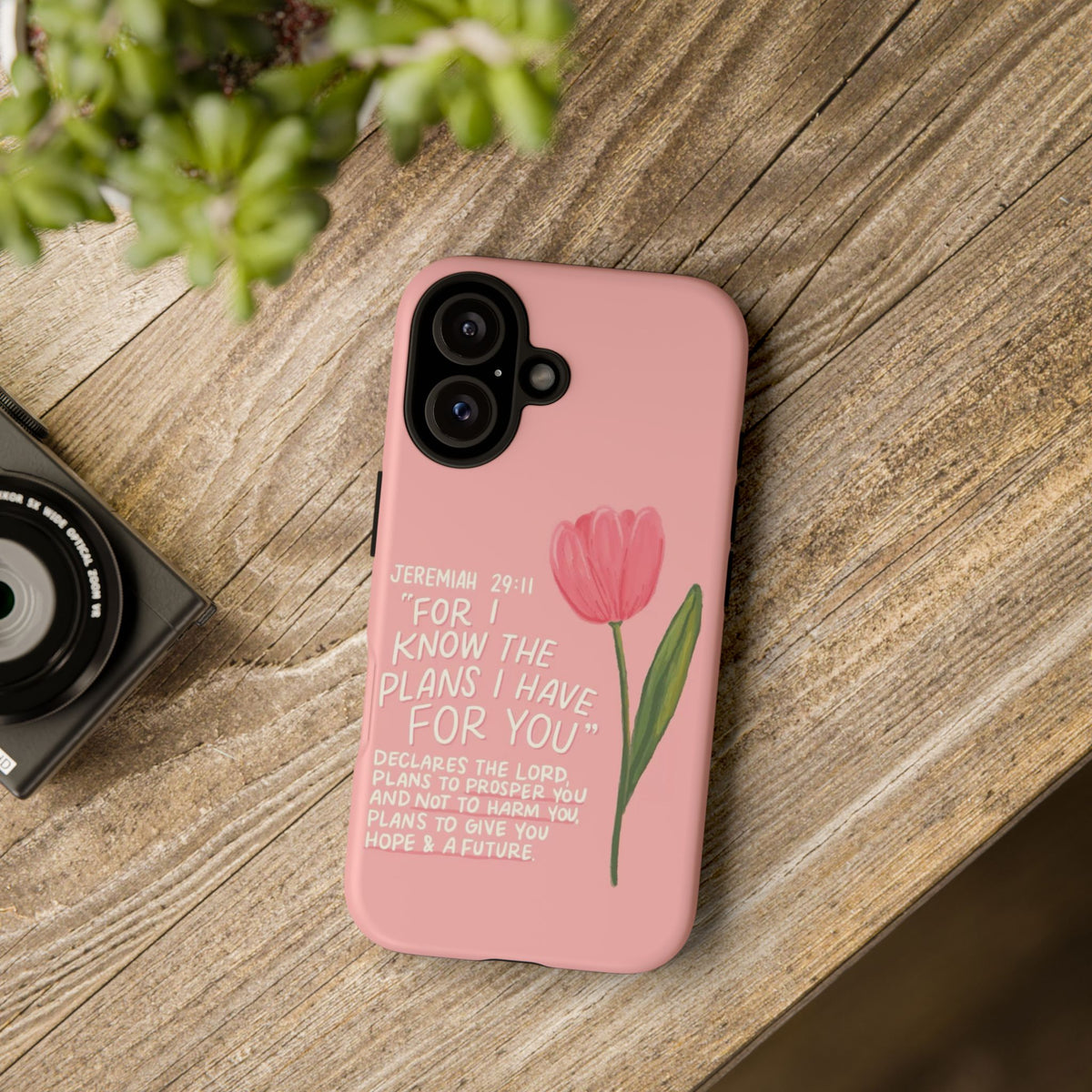 Christelijk telefoonhoesje Ik ken de plannen roze mat
