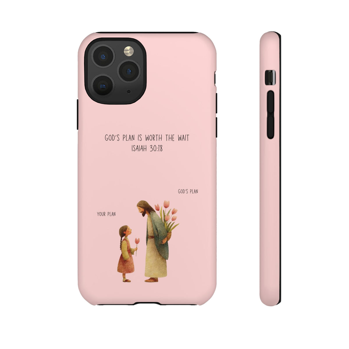 Christelijk telefoonhoesje Gods plan is beter roze mat