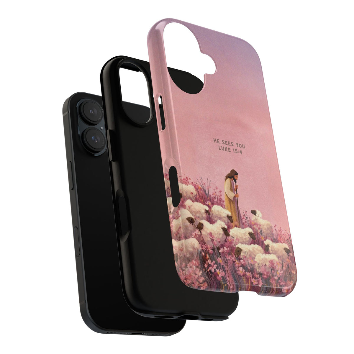 Christelijk telefoonhoesje Hij ziet jou roze mat