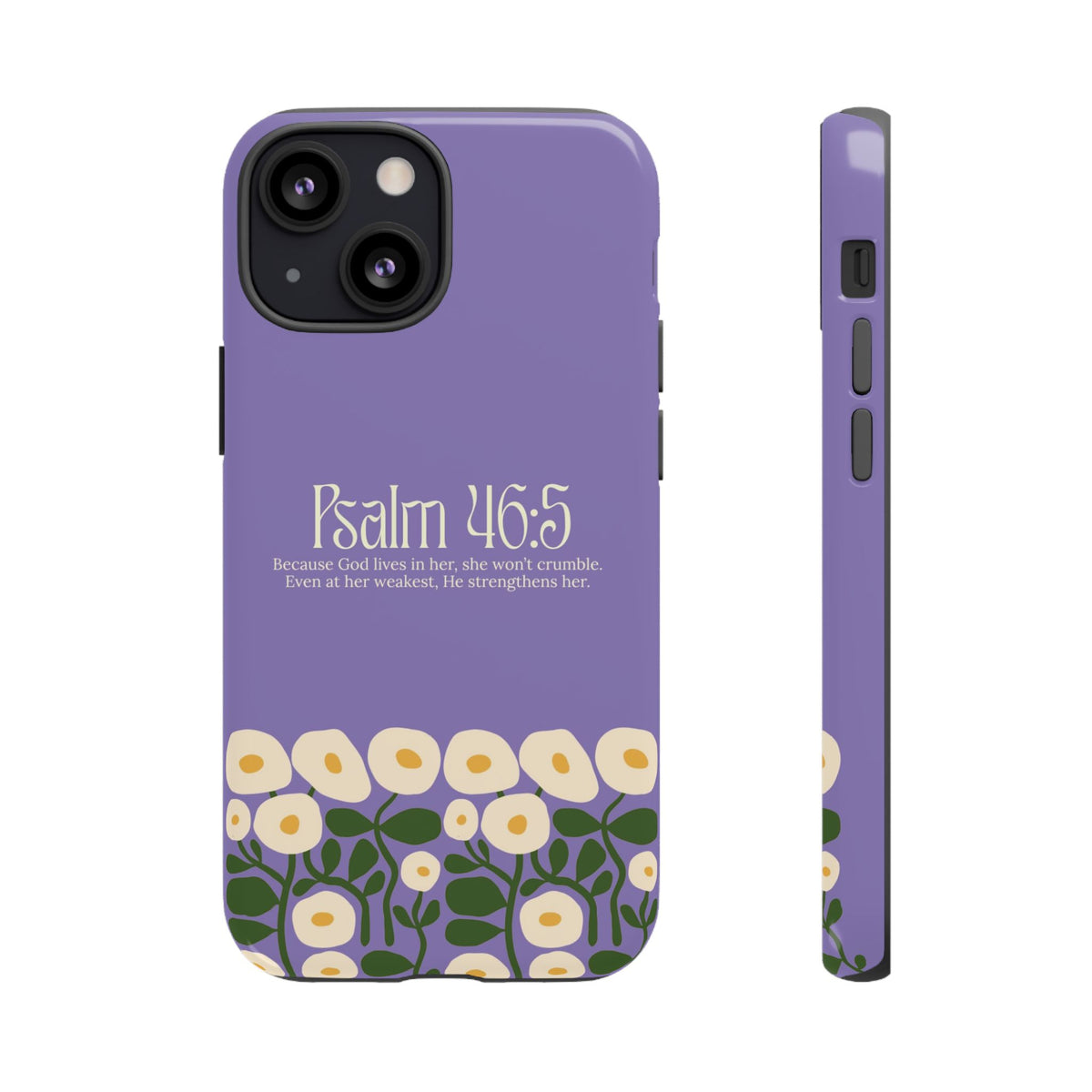 Christelijk telefoonhoesje God woont in haar lila mat