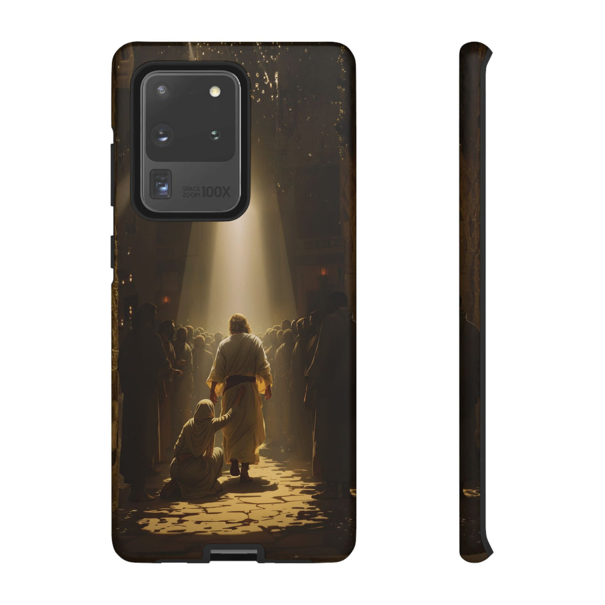 Christelijk telefoonhoesje Aangeraakt door geloof bruin mat