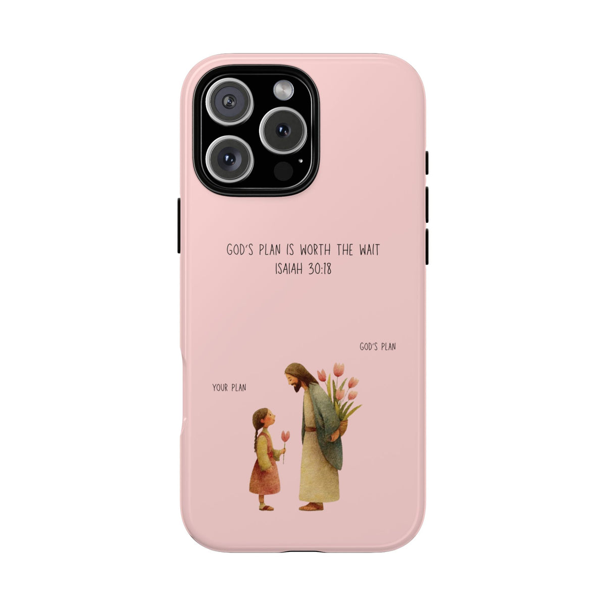 Christelijk telefoonhoesje Gods plan is beter roze mat