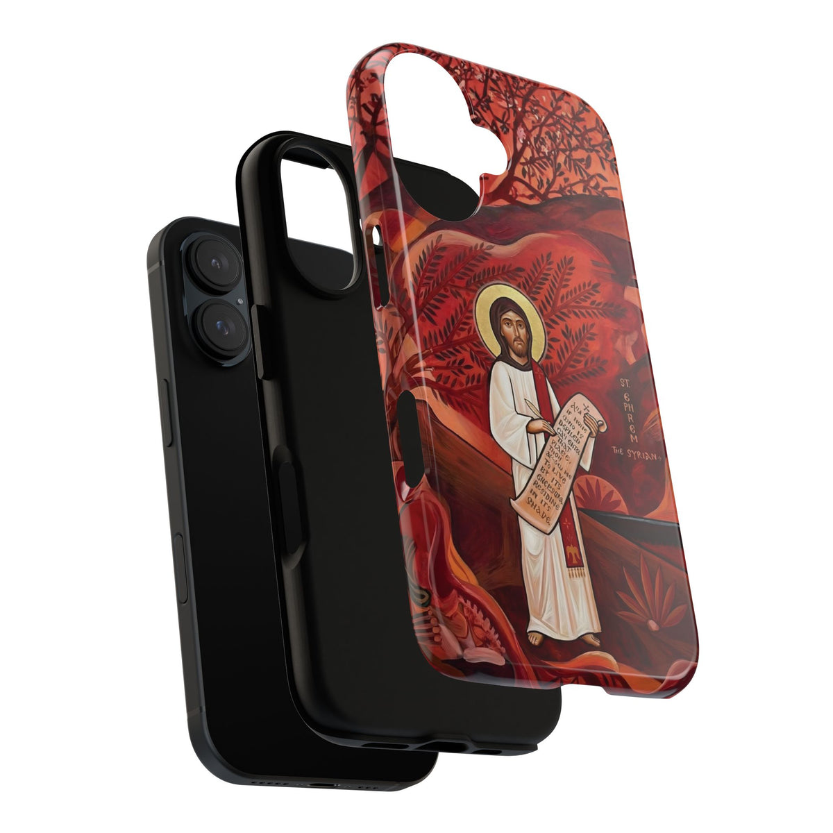 Christelijk telefoonhoesje Sint-Efrem de Syriër rood mat