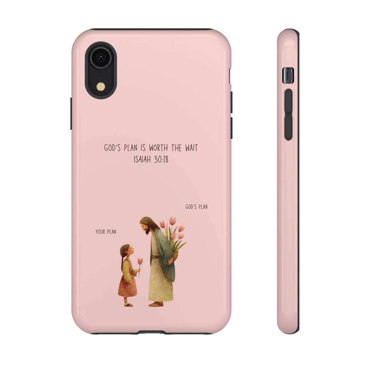 Christelijk telefoonhoesje Gods plan is beter roze mat