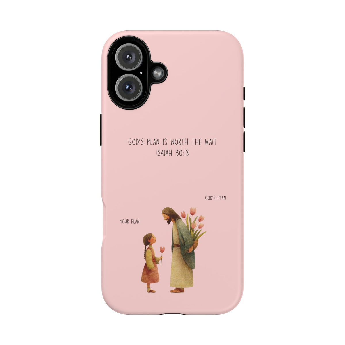 Christelijk telefoonhoesje Gods plan is beter roze mat